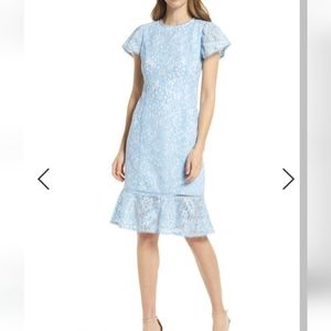 RACHEL PARCELL Blue Lace Short Sleeve Dress With Ruffle Hem Size Large NWT